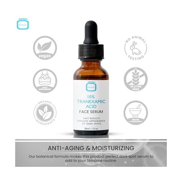 Sérum pour le visage à 10% dacide tranexamique OMIC - 1 fl oz / 30 ml - Sérum éclaircissant pour la peau, pour les taches br