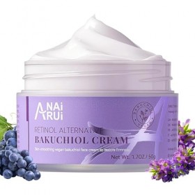 ANAiRUi Crème Hydratante Visage au Bakuchiol – Anti-Âge & Raffermissante 50ml, Atténue les Rides, Repulpe et Apaise la Peau, 