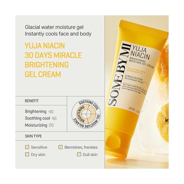 SOME BY MI Yuja Niacin Gel Crème Éclat 100 ml – Soin coréen aux 10 vitamines & niacinamide – Gel hydratant léger anti-taches 