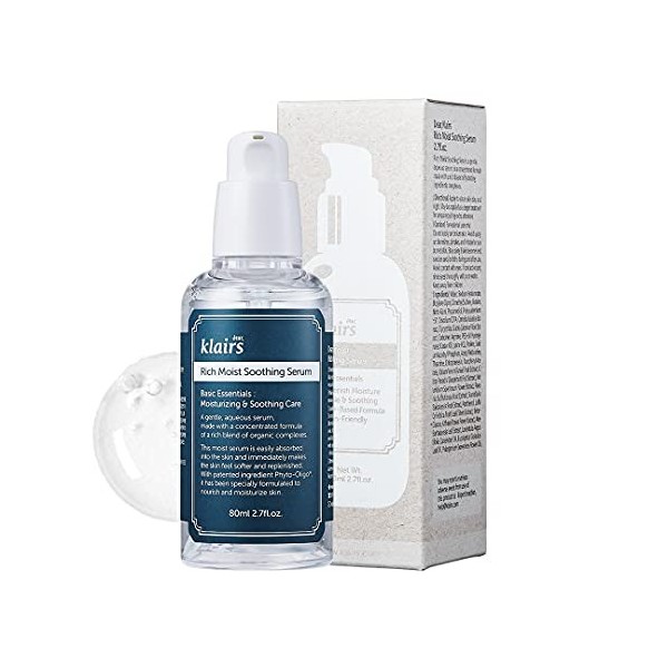 DearKlairs Sérum apaisant riche et humide 2 7 fl oz 80 ml, Absorption instantanée, Non gras, hydratation, refroidissement, so