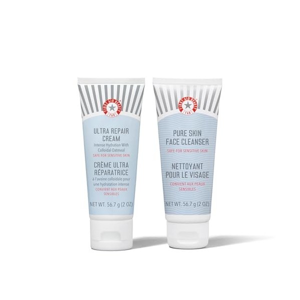 First Aid Beauty Ultra Repair Cream + Pure Skin Cleanser – Intense Hydration Moisturiser for Face + Body 56.7 g + Gentle Faci...