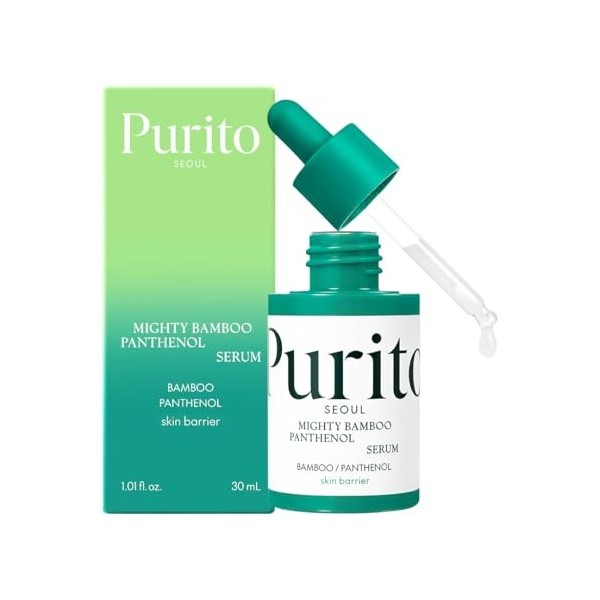 PURITO Mighty Bamboo Sérum au panthénol, sérum phosphorescent, barrière anti-humidité, pour tous les types de peau, absorptio