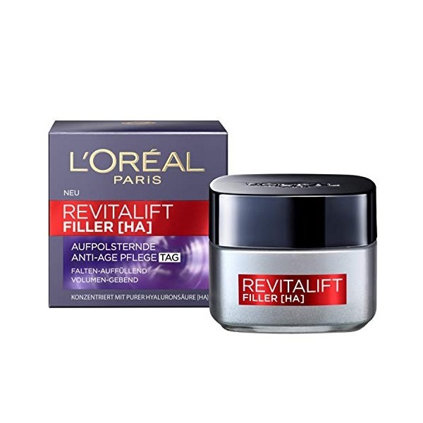 LOréal Paris Soin de jour anti-âge pour femme : atténue les rides et un effet repulpant optimal grâce à lacide hyaluronique