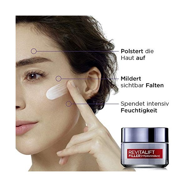 LOréal Paris Soin de jour anti-âge pour femme : atténue les rides et un effet repulpant optimal grâce à lacide hyaluronique