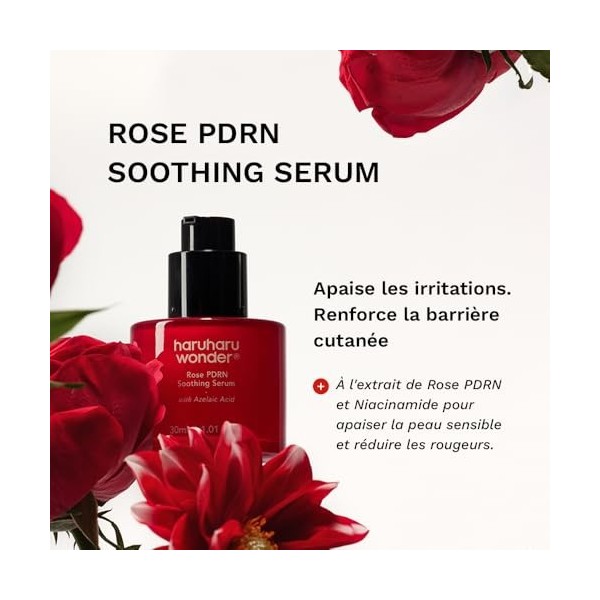 haruharu wonder Rose PDRN Sérum apaisant pour soulager les rougeurs, réparation de barrière avec acide azélaïque, formule hyd