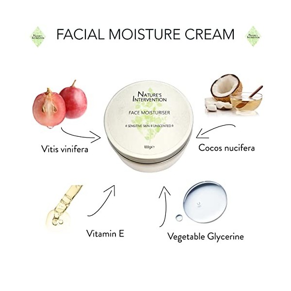 Natures Intervention - Crème Hydratante Visage - 99% Naturel, Sans Parfum Peaux Sensibles. Protège, Hydrate, Apaise & Répare
