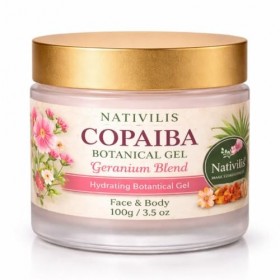 Nativilis Copaiba Gel à lhuile de géranium 100 g - Gel naturel pour le visage et le corps - Avec aloe vera - Végétalien et s
