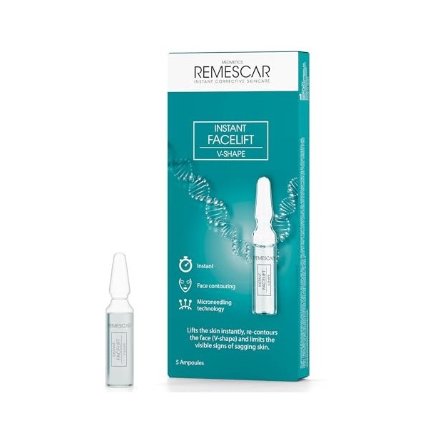 Remescar Instant Facelift V-Shape 5 Ampoules - Technologie Microneedling avec Peptides et Microalgues de Mer Profonde Pour Ra