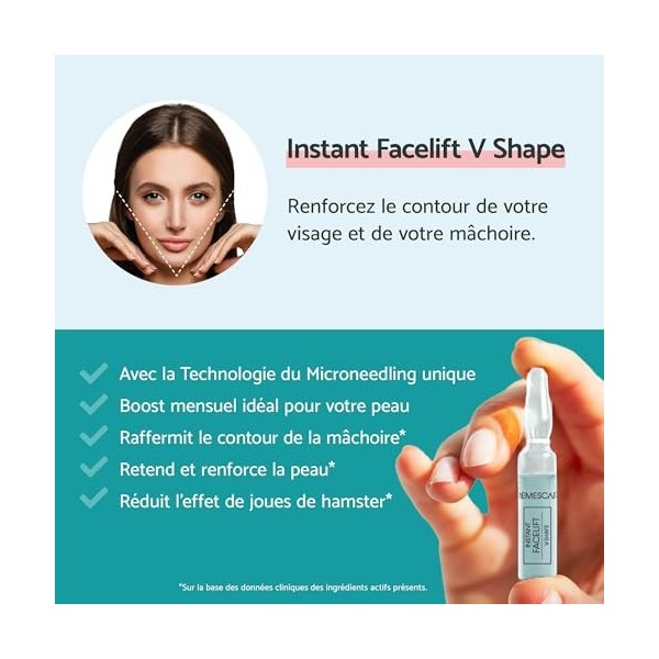 Remescar Instant Facelift V-Shape 5 Ampoules - Technologie Microneedling avec Peptides et Microalgues de Mer Profonde Pour Ra