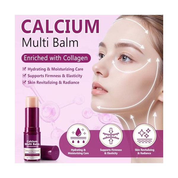 Lot de 3 baumes hydratants au calcium enrichi en collagène, donne à la peau plus de volume et de fraîcheur, soin hydratant et