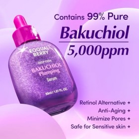 EQQUALBERRY Bakuchiol Plumping Serum 30ml – Sérum Visage Hydratant et Lissant avec Bakuchiol, Niacinamide et Acide Hyaluroniq