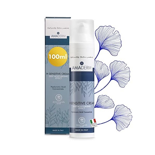 AMADERM H-Sensitive Men Cream 100ml | Crème Visage Hydratante avec Acide Hyaluronique Concentré | MADE IN ITALY Crème 24H Hyd
