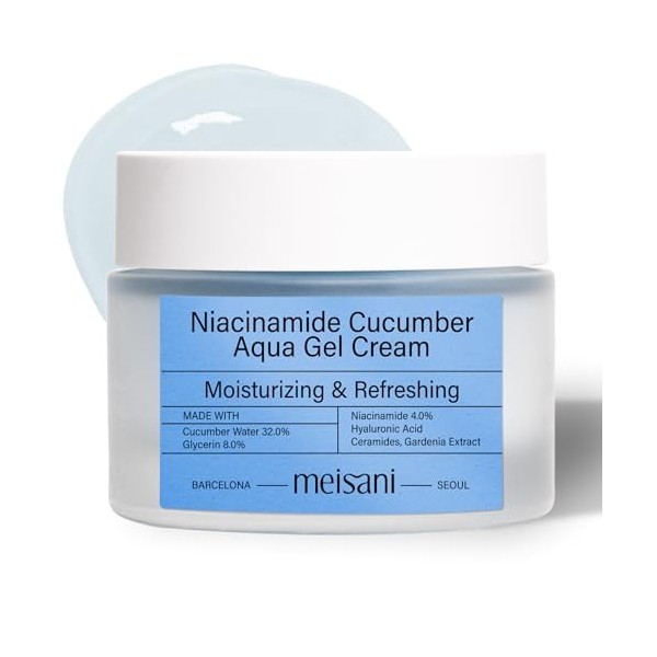 Meisani Niacinamide Cucumber Aqua Gel Cream, Crème visage rafraîchissante au concombre et niacinamide, texture gel, 50ml