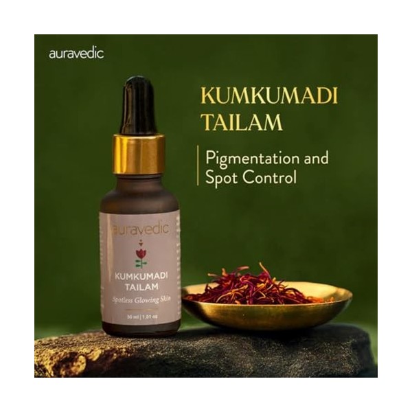 Auravedic Kumkumadi Tailam Huile Visage pour Peau Brillante 30 ml Sérum Visage Kumkumadi Thailam