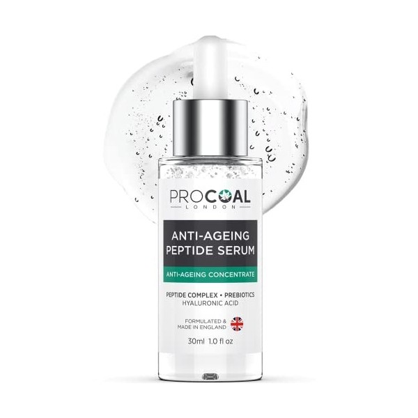 Procoal Sérum peptide anti-âge avec acide hyaluronique 30 ml – avec acétyl hexapeptide-8, emballage 100 % recyclable, végétal...