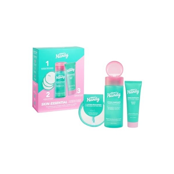 Merci Handy - Skin Essential Heroes - Routine Visage - Lotion Purifiante 150 ml - Crème Matifiante 50 ml - 3 Cotons OFFERTS