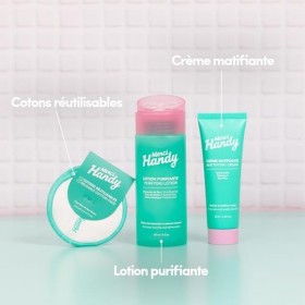 Merci Handy - Skin Essential Heroes - Routine Visage - Lotion Purifiante 150 ml - Crème Matifiante 50 ml - 3 Cotons OFFERTS