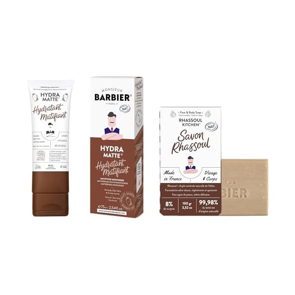 Lot de Crème Visage Matifiante & Savon Visage Surgras – Kit Soin Visage Homme Anti-Brillance – Naturel, Végan, Certifié COSMO