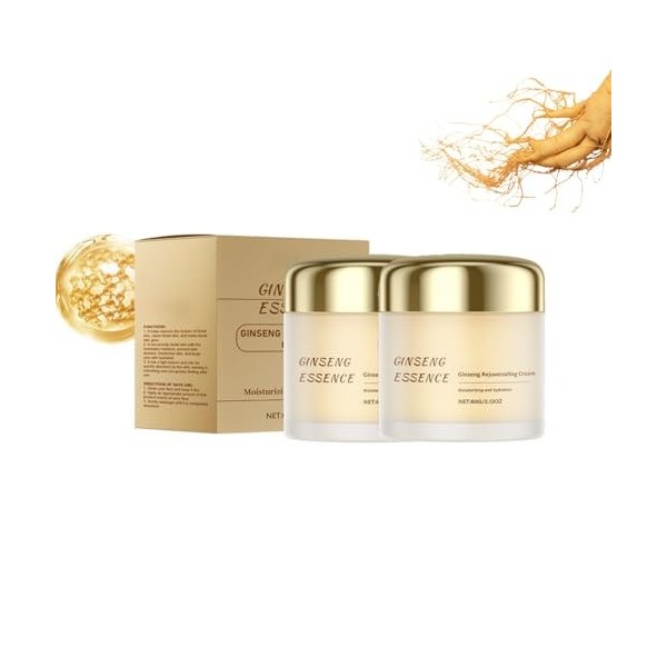 Lot de 2 crèmes hydratantes au ginseng - Crème hydratante anti-âge avec essence concentrée de ginseng - Hydratation profonde ...