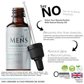 Orgatural 3in1 Huile Visage & Peau 136 - Cumin Noir, Graines de Chanvre, Huile dOnagre | Non Grasse - 100% Organique, Vég