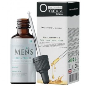 Orgatural 3in1 Homme Huile Visage Visage & Peau 22 - Ricin, Camélia, Huile de Graines de Chanvre | Non Grasse - 100% Organ