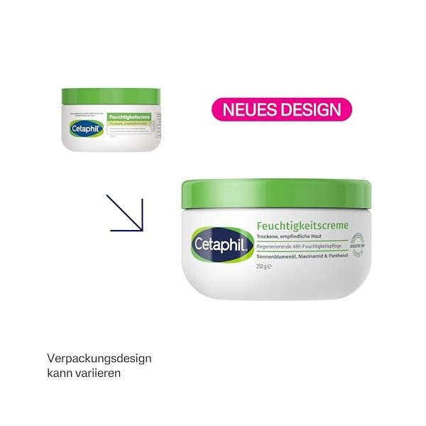 Cetaphil Feuchtigkeitscreme für trockene, empfindliche Körper- & Gesichtshaut, 250 g Crème