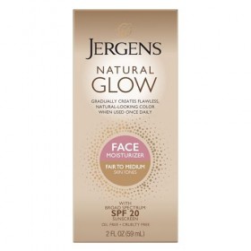 Jergens Natural Glow Crème hydratante quotidienne pour le visage à large spectre SPF 20, tons de peau équitables à moyens, 57