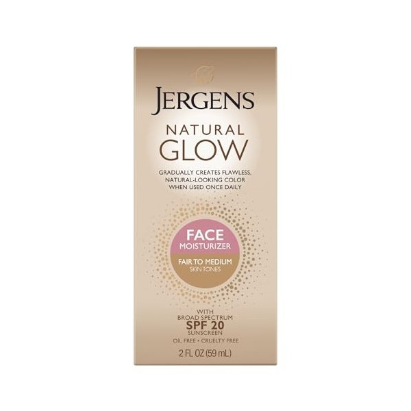 Jergens Natural Glow Crème hydratante quotidienne pour le visage à large spectre SPF 20, tons de peau équitables à moyens, 57