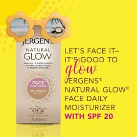 Jergens Natural Glow Crème hydratante quotidienne pour le visage à large spectre SPF 20, tons de peau équitables à moyens, 57