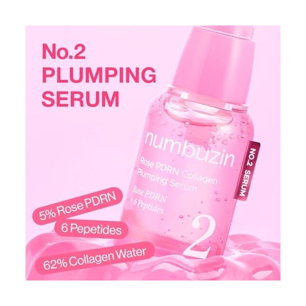 numbuzin No.2 Serum | Rose PDRN Collagen Plumping Serum | Glowing, Hydrating, Firming, Korean Skincare | Peptides, PDRN | for