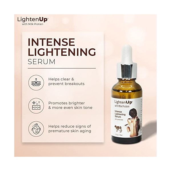 LightenUp, Lactic Acid Serum - 1 fl/oz / 30 ml - Helps to Fade Dark Spots on: Face, Knees, Elbows,