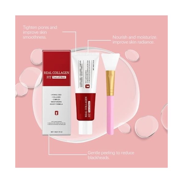 Masque Peel-Off Au Collagène - Resserre Les Pores, Améliore la Douceur et la Fermeté, Nourrit la Peau, Utilisation Facile Du