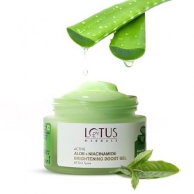 Lotus Herbals Gel éclaircissant à laloe vera actif et niacinamide | Hydrate la peau | Taches sombres claires | Sans paraben 
