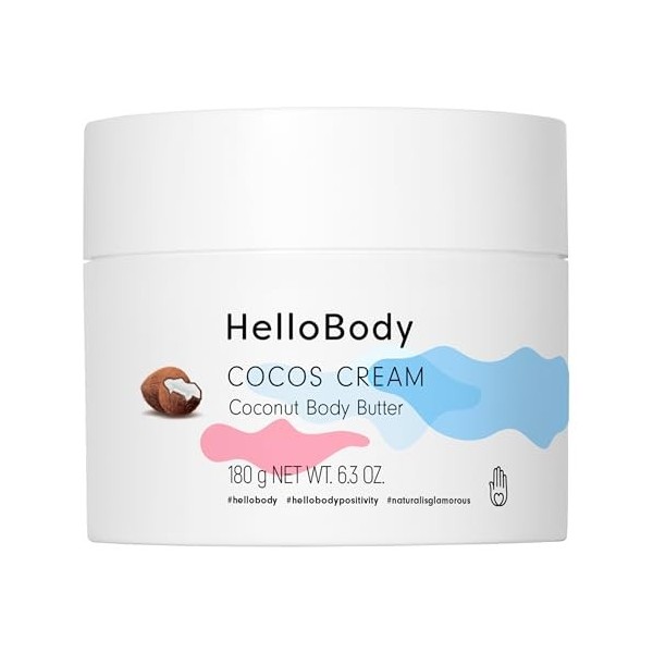 HelloBody Cocos Cream Body Butter – Beurre corporel hydratant pour une peau douce et souple – Au beurre de karité, au beurre