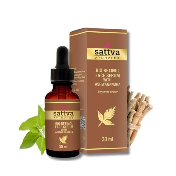 Sattva Sérum pour le visage - Anti-âge - Sérum au rétinol végétalien avec ashwagandha - Réduit les taches brunes, réduit les 
