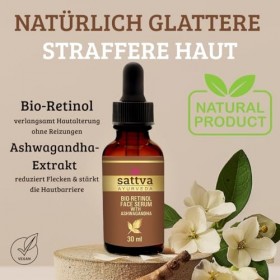 Sattva Sérum pour le visage - Anti-âge - Sérum au rétinol végétalien avec ashwagandha - Réduit les taches brunes, réduit les 