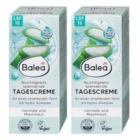 Balea Lot de 2 crèmes de jour hydratantes à laloe vera et hydrocomplexe SPF 15 50 ml