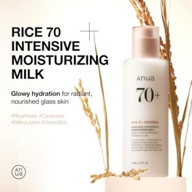 Anua Rice 70 Intensive Moisturizing Milk, Lotion hydratante visage à la Niacinamide et Céramides, 5.07 fl.oz