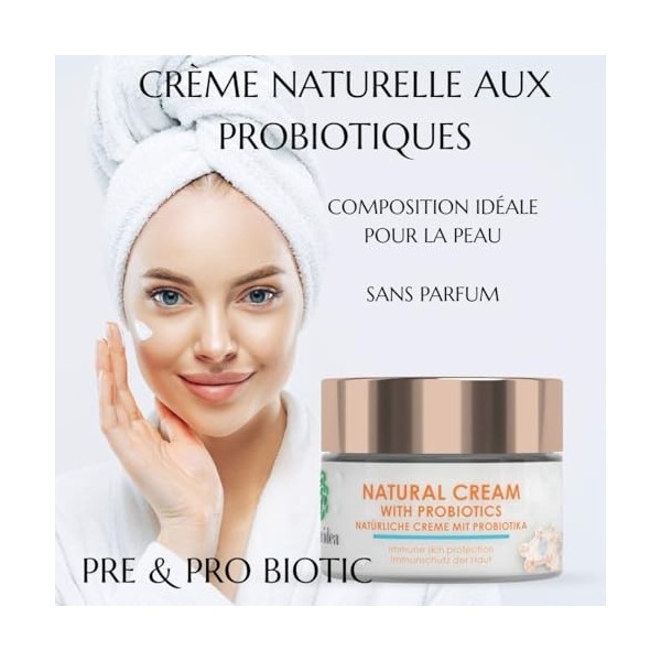 Green Idea - Crème visage à lacide hyaluronique BIO et aux probiotiques - Soin visage pré- et probiotique - Panthénol, Argan