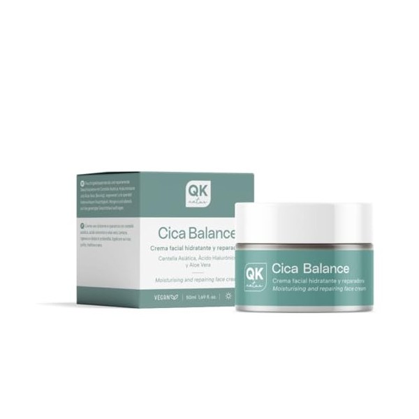 QKnatur Crème Visage Cica Réparatrice & Hydratante – Centella Asiatica, Acide Hyaluronique, Aloe Vera – Peaux Sensibles & Dés