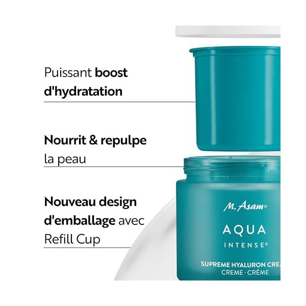 M. Asam AQUA INTENSE Supreme Hyaluron Cream 50ml – Acide hyaluronique pour une crème hydratante visage 24h, repulpe & lisse C...