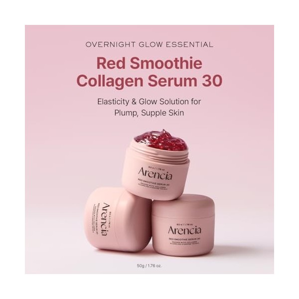 Arencia Overnight Red Smoothie Face Mask Serum, Glowing & Soothing with 30% red collagen, Niacinamide, Peptide, Vitamin E