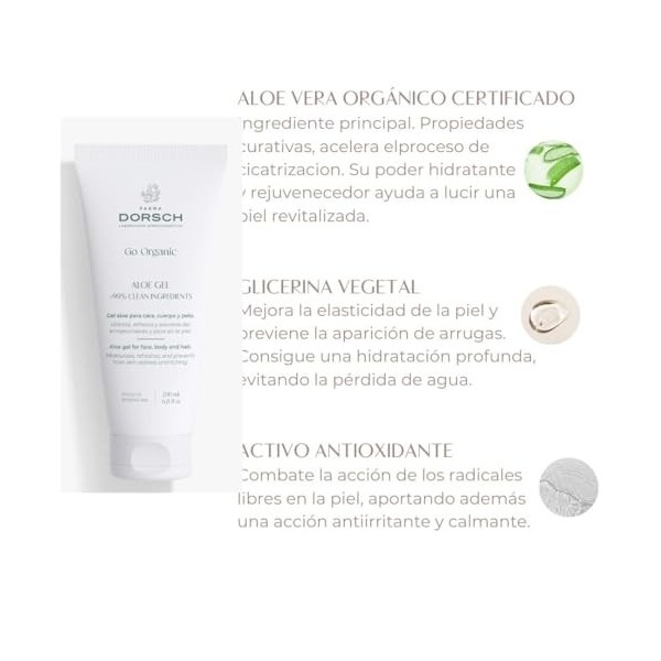 FARMA DORSCH | Gel d’Aloe | Gel Hydratant et Apaisant multi-usages pour le Visage | Corps et Cheveux | Aloe Vera | Écologique