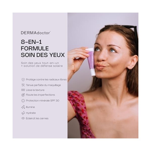 DERMAdoctor Creme contour des yeux SPF30 – Soin contour des yeux Anti Cernes Et Anti Poche Sous Les Yeux, DD Eye Cream 15 ml ...
