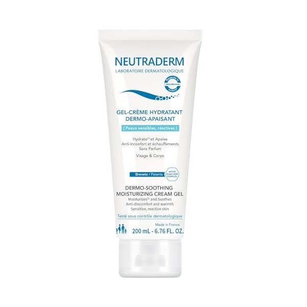 Neutraderm Gel Crème Hydratant Dermo-Apaisant Peaux sensibles, réactives 200ml Crème Jour et Nuit