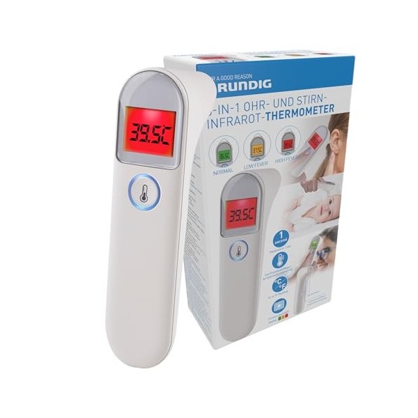 Grundig Thermomètre Infrarouge - Thermomètre Fièvre Digital - Laser Sans Contact - Pour Humains, Animaux et Objets - Pyromètr