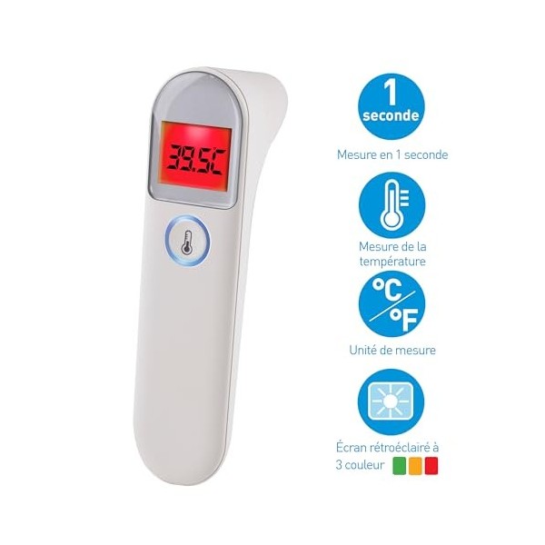 Grundig Thermomètre Infrarouge - Thermomètre Fièvre Digital - Laser Sans Contact - Pour Humains, Animaux et Objets - Pyromètr