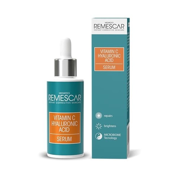 Remescar Sérum Visage Vitamine C & Acide Hyaluronique 30ml – Hydrate Intensément – Stimule le Collagène – Répare & Illumine –