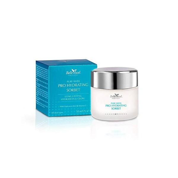 Belle Azul - Pro Swiss Hydrating Sorbet - Crème de Jour Légère, Anti-âge, Acide Haluronique et Vitamine C, Hydratante et Nour