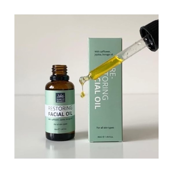 SEAWEED ORGANICS - Huile faciale réparatrice avec de lhuile de carthame bio, de lhuile de graines de jojoba, de lhuile de